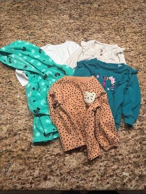 Bundle of baby girls 3 pullover sweaters. one bodysuit and one shirt - 12 months